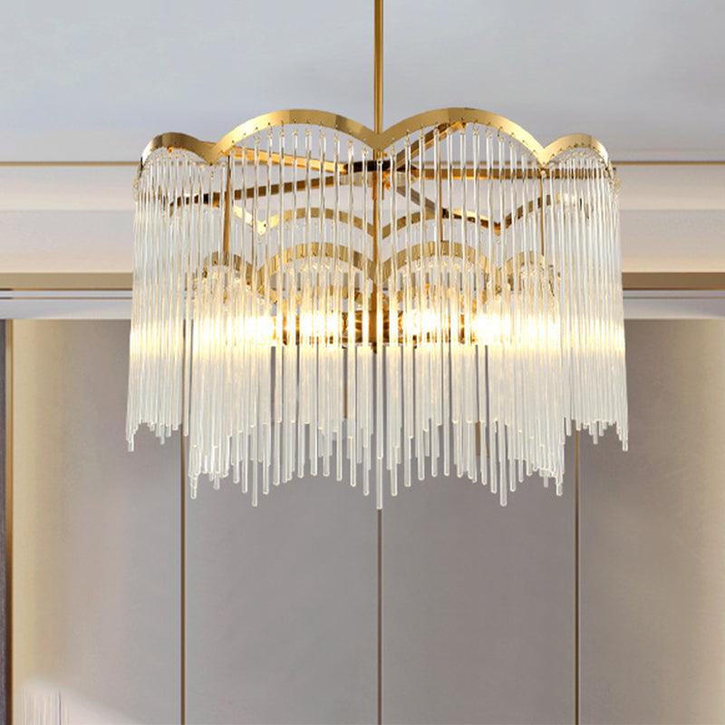 8 Heads Wavy Metal Frame Chandelier Modern Gold Crystal Light - Rebooters