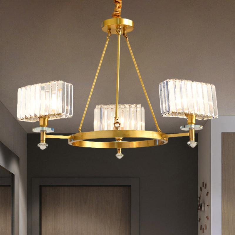 3/6 Bulbs Suspension Lighting Contemporary Cuboid Crystal Pendant Chandelier in Gold - Rebooters