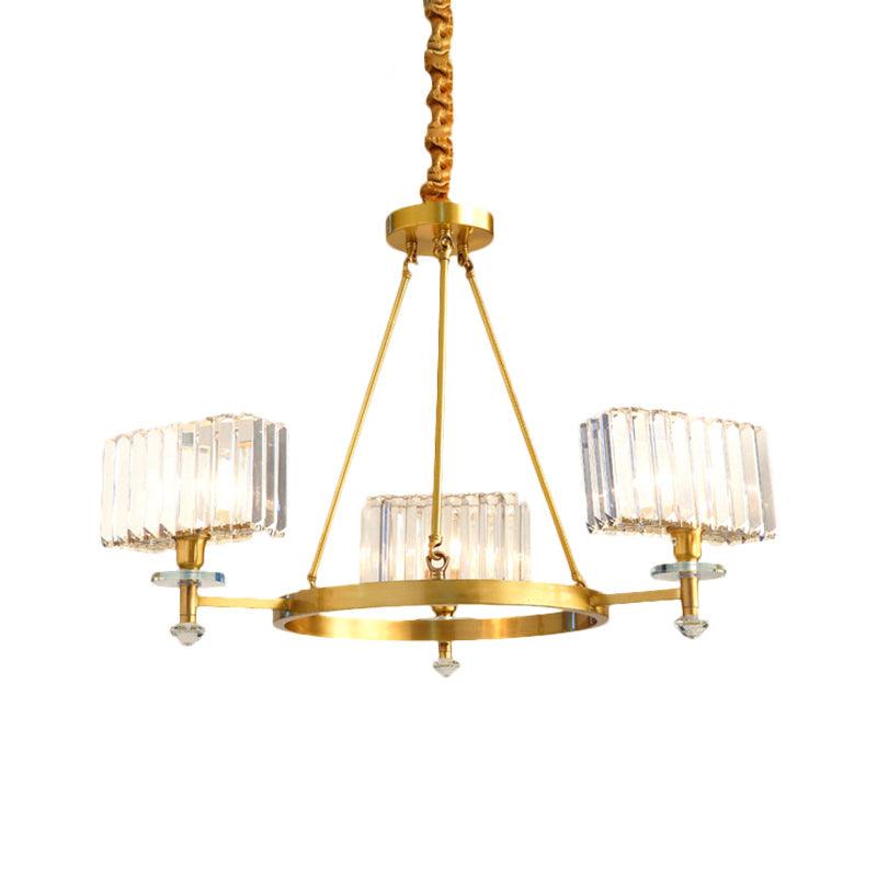 3/6 Bulbs Suspension Lighting Contemporary Cuboid Crystal Pendant Chandelier in Gold - Rebooters