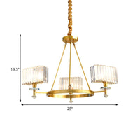3/6 Bulbs Suspension Lighting Contemporary Cuboid Crystal Pendant Chandelier in Gold - Rebooters