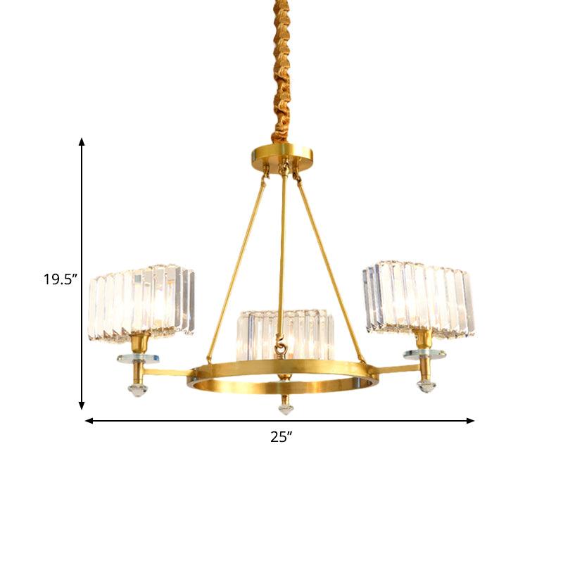 3/6 Bulbs Suspension Lighting Contemporary Cuboid Crystal Pendant Chandelier in Gold - Rebooters