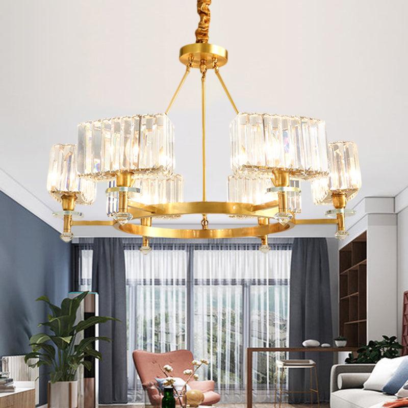 3/6 Bulbs Suspension Lighting Contemporary Cuboid Crystal Pendant Chandelier in Gold - Rebooters