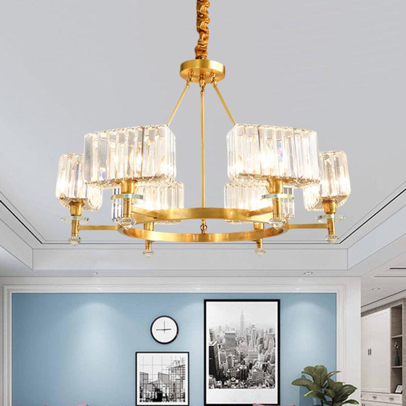 3/6 Bulbs Suspension Lighting Contemporary Cuboid Crystal Pendant Chandelier in Gold - Rebooters