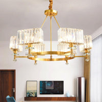 3/6 Bulbs Suspension Lighting Contemporary Cuboid Crystal Pendant Chandelier in Gold - Rebooters