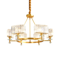 3/6 Bulbs Suspension Lighting Contemporary Cuboid Crystal Pendant Chandelier in Gold - Rebooters