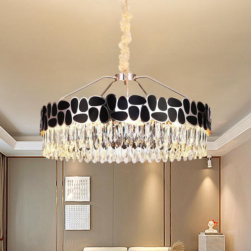 8 Heads Circular Suspension Lighting Modern Black Crystal Chandelier - Rebooters