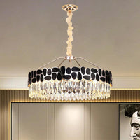 8 Heads Circular Suspension Lighting Modern Black Crystal Chandelier - Rebooters