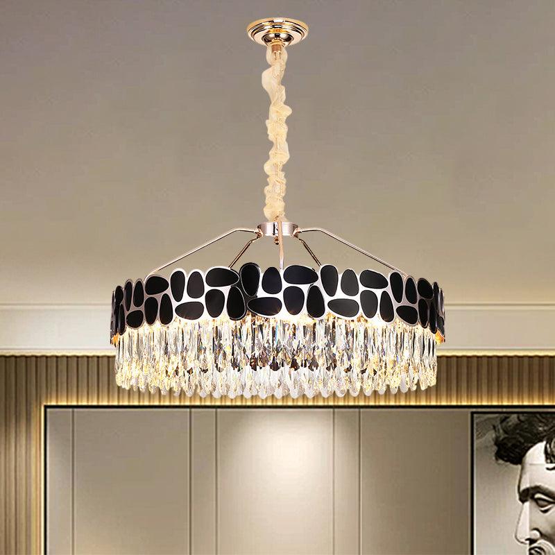 8 Heads Circular Suspension Lighting Modern Black Crystal Chandelier - Rebooters