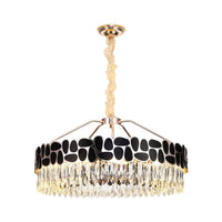 8 Heads Circular Suspension Lighting Modern Black Crystal Chandelier - Rebooters