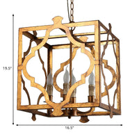 Antiqued Cube Cage Ceiling Chandelier 4 Lights Metal Candelabra - Rebooters