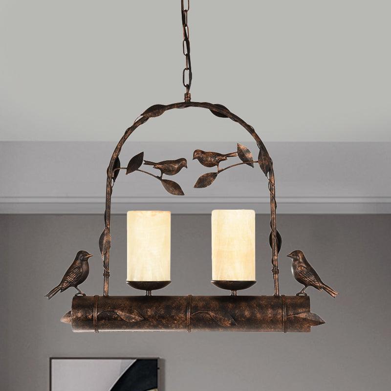 2 Lights Pendant Chandelier Vintage Bird Cage Metal Lamp - Rebooters