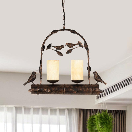 2 Lights Pendant Chandelier Vintage Bird Cage Metal Lamp - Rebooters