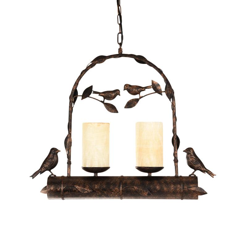 2 Lights Pendant Chandelier Vintage Bird Cage Metal Lamp - Rebooters