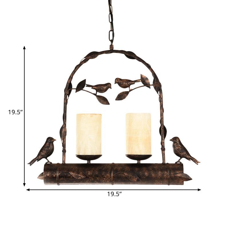 2 Lights Pendant Chandelier Vintage Bird Cage Metal Lamp - Rebooters