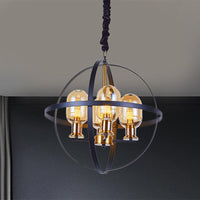 Amber Glass Ellipse Pendant Chandelier 4/6-Light Black-Gold Lamp - Rebooters