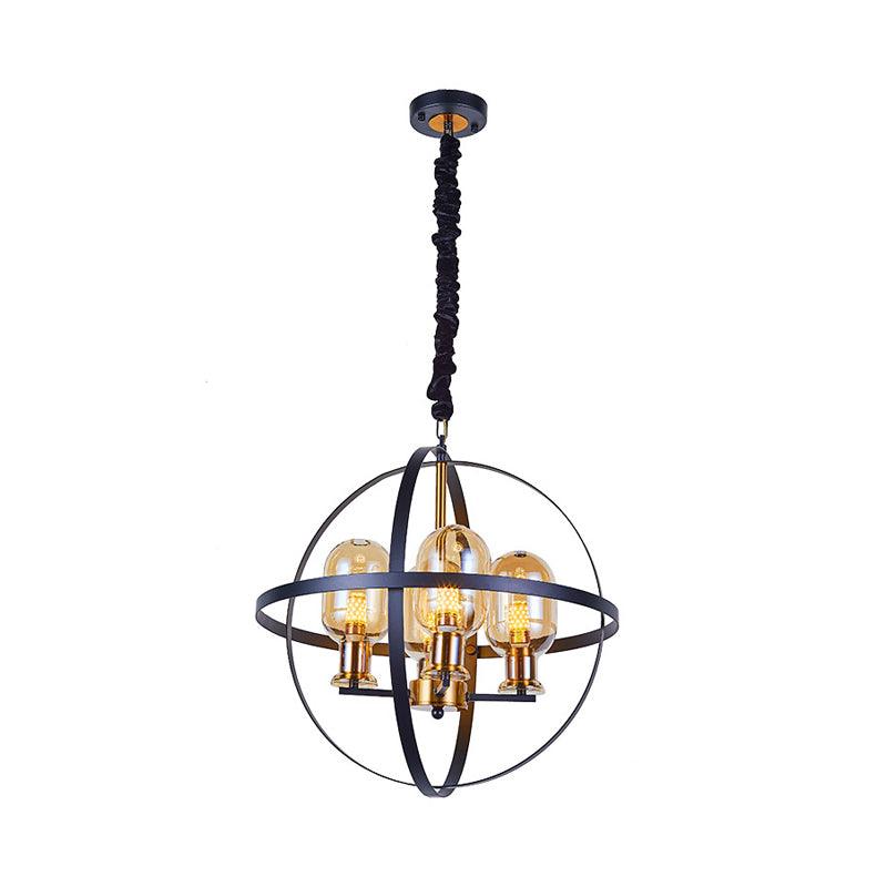 Amber Glass Ellipse Pendant Chandelier 4/6-Light Black-Gold Lamp - Rebooters