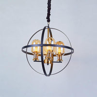 Amber Glass Ellipse Pendant Chandelier 4/6-Light Black-Gold Lamp - Rebooters
