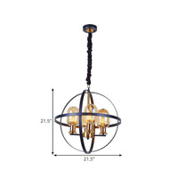 Amber Glass Ellipse Pendant Chandelier 4/6-Light Black-Gold Lamp - Rebooters