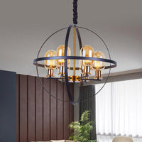 Amber Glass Ellipse Pendant Chandelier 4/6-Light Black-Gold Lamp - Rebooters