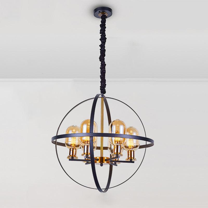 Amber Glass Ellipse Pendant Chandelier 4/6-Light Black-Gold Lamp - Rebooters