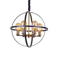 Amber Glass Ellipse Pendant Chandelier 4/6-Light Black-Gold Lamp - Rebooters