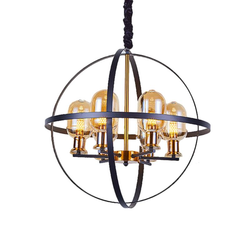 Amber Glass Ellipse Pendant Chandelier 4/6-Light Black-Gold Lamp - Rebooters