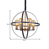 Amber Glass Ellipse Pendant Chandelier 4/6-Light Black-Gold Lamp - Rebooters