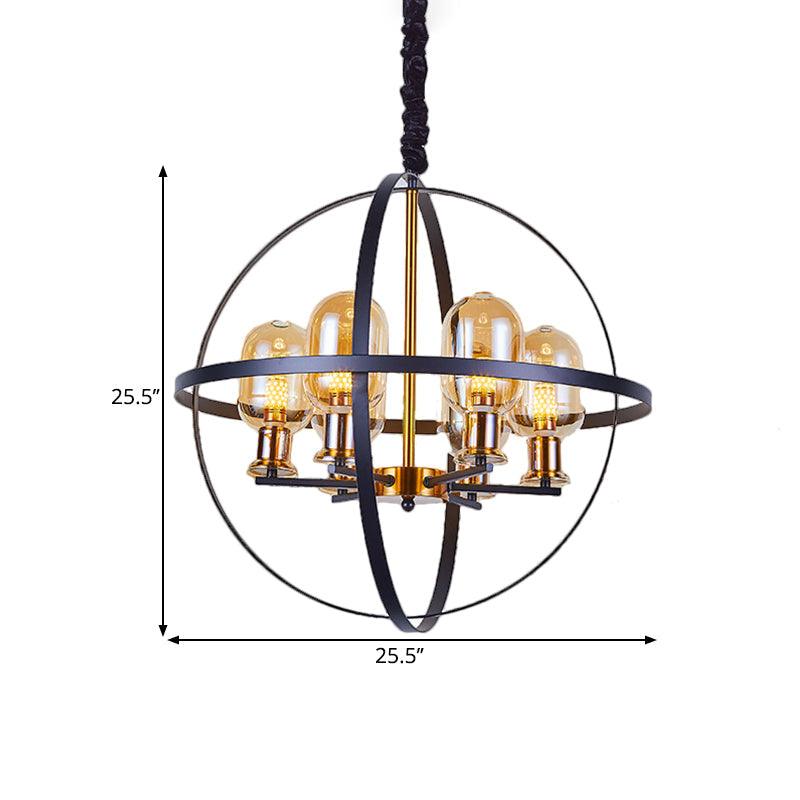 Amber Glass Ellipse Pendant Chandelier 4/6-Light Black-Gold Lamp - Rebooters