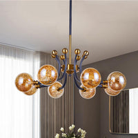 Amber Glass Global Pendant Lamp Minimalism 8/9 Heads Chandelier - Rebooters
