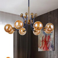 Amber Glass Global Pendant Lamp Minimalism 8/9 Heads Chandelier - Rebooters