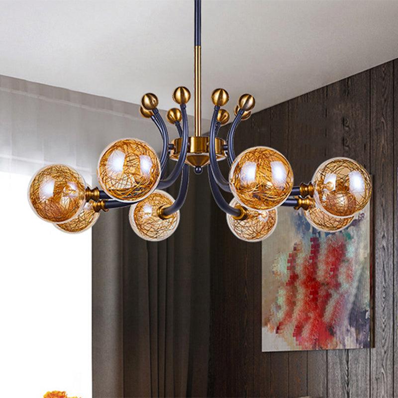 Amber Glass Global Pendant Lamp Minimalism 8/9 Heads Chandelier - Rebooters