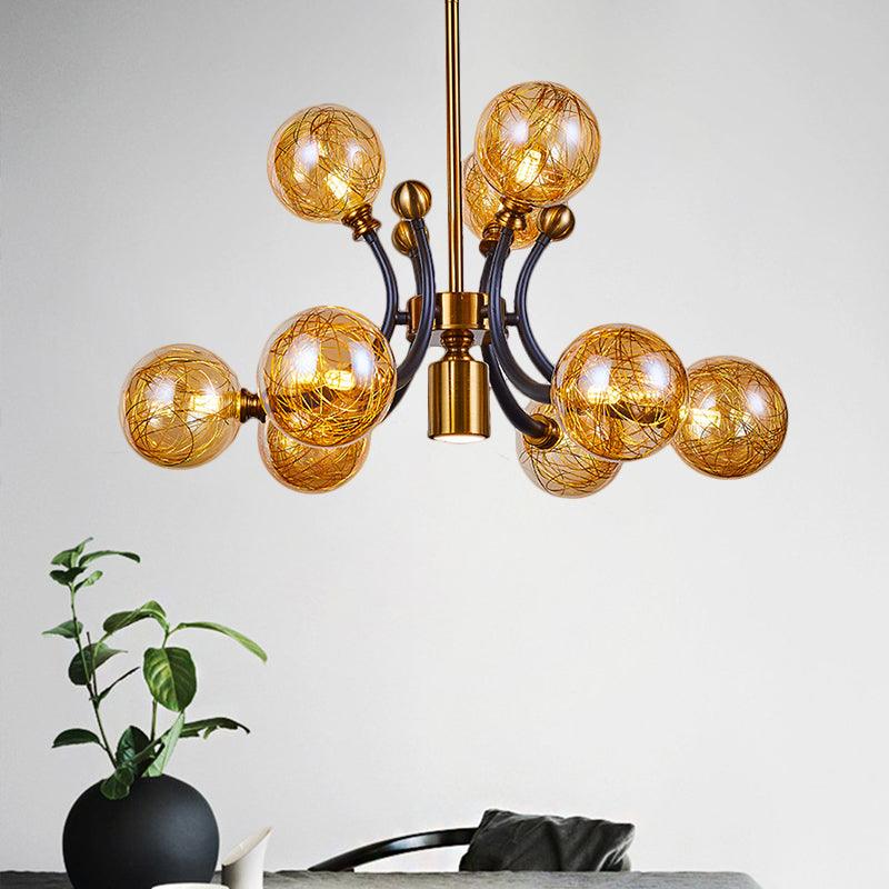 Amber Glass Global Pendant Lamp Minimalism 8/9 Heads Chandelier - Rebooters
