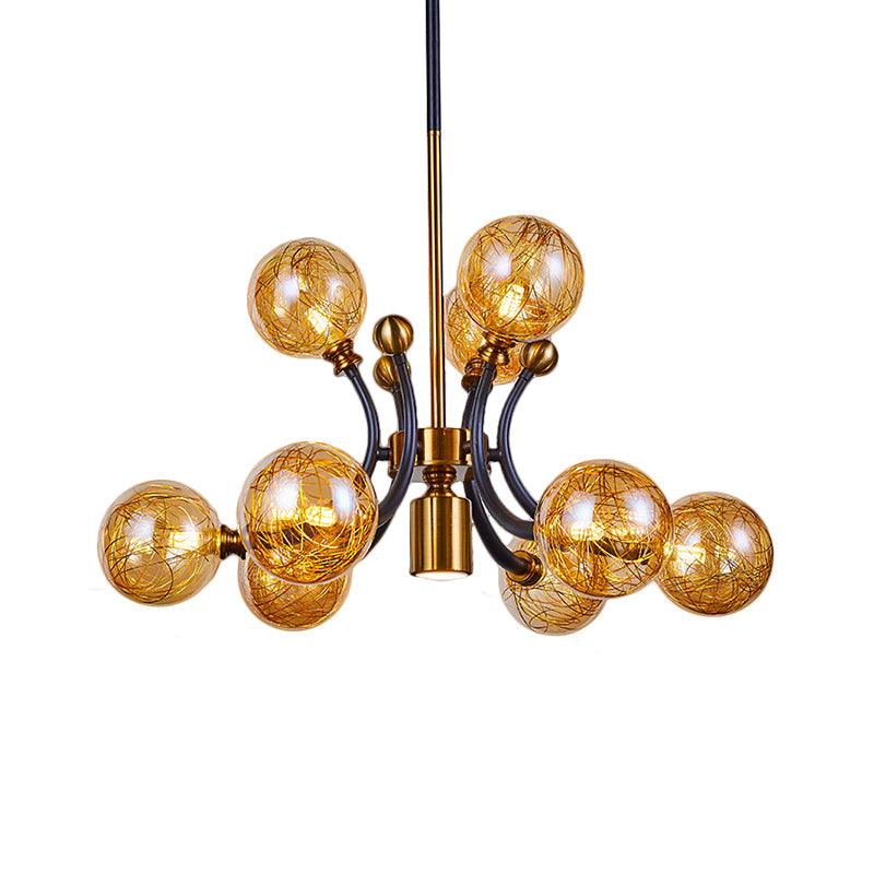Amber Glass Global Pendant Lamp Minimalism 8/9 Heads Chandelier - Rebooters