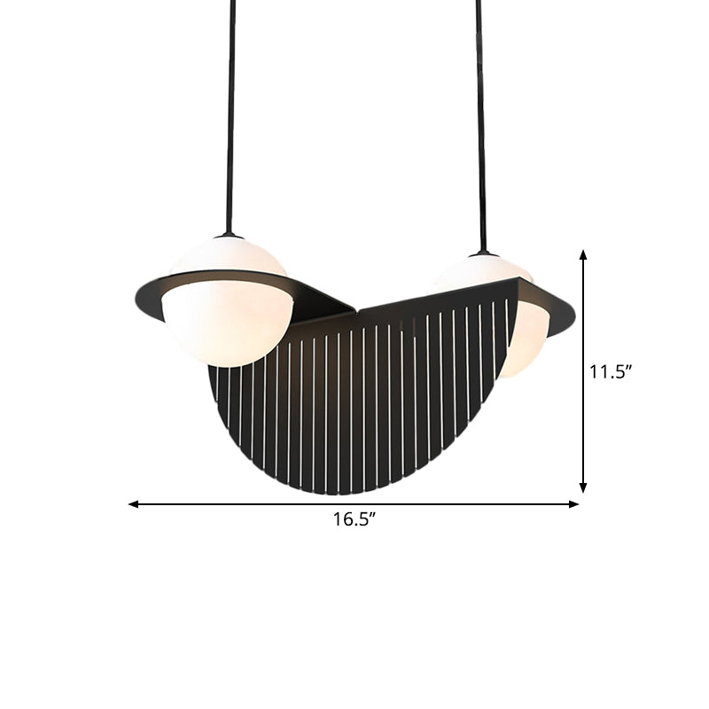 White Glass Global Ceiling Lamp Nordic Style 2 Bulbs Black Suspension Lighting Fixture - Rebooters