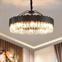 8 Bulbs Crystal Ovals Hanging Pendant Modern Black Chandelier - Rebooters