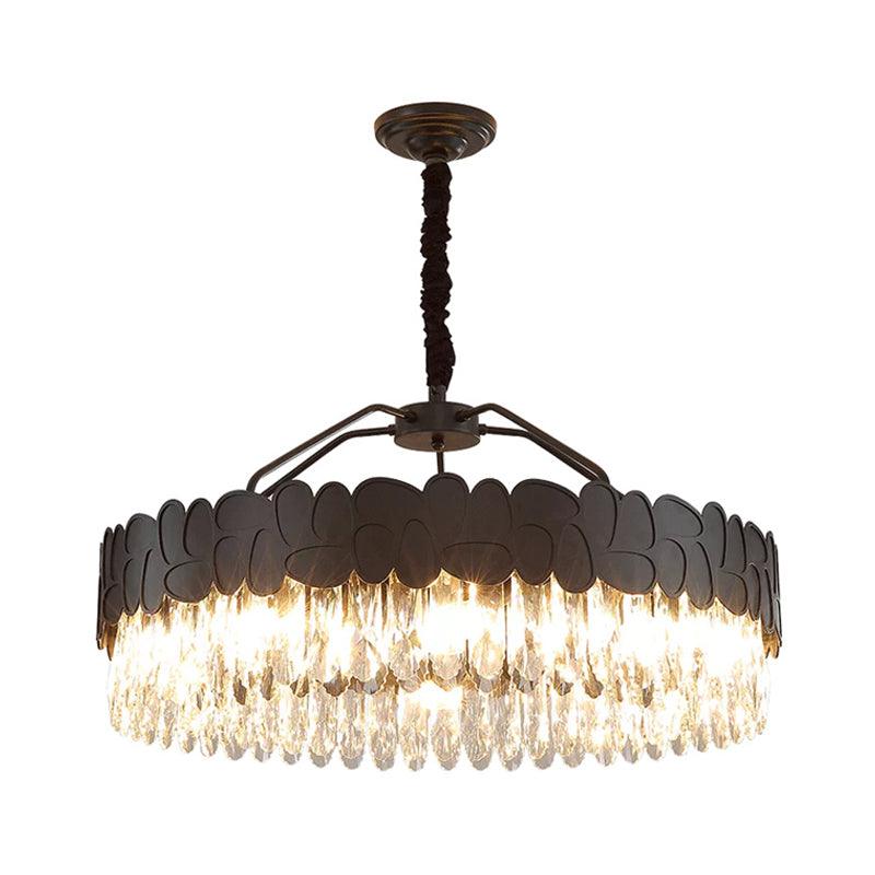 8 Bulbs Crystal Ovals Hanging Pendant Modern Black Chandelier - Rebooters