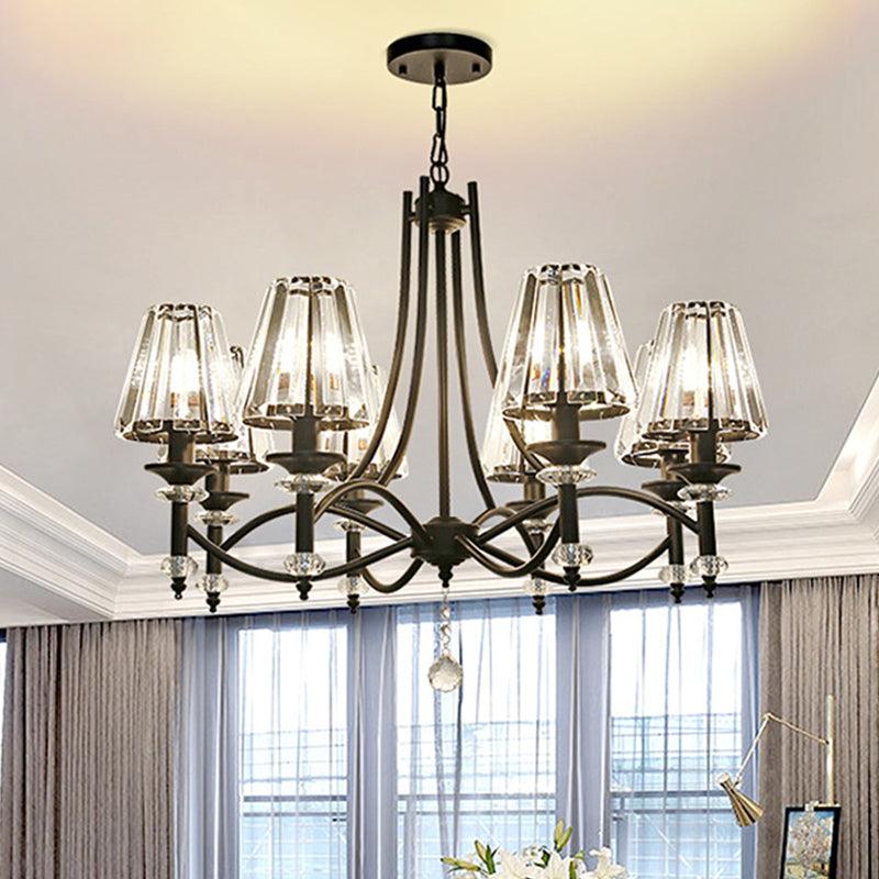 8 Heads Hanging Light Fixture Modern Chandelier Black Glass - Rebooters