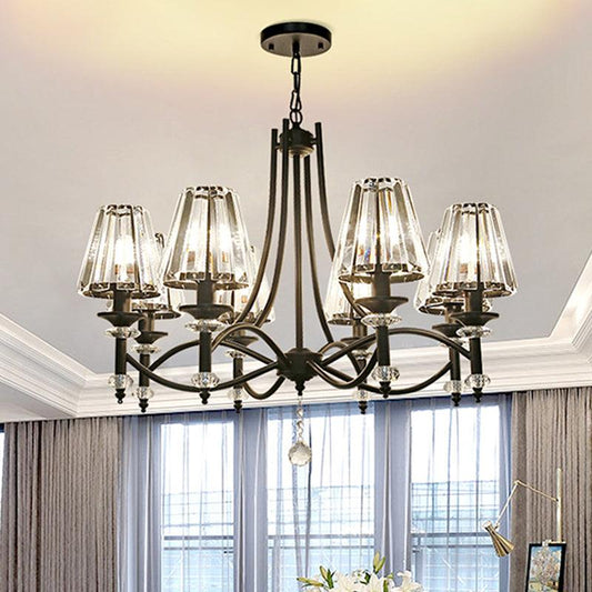 8 Heads Hanging Light Fixture Modern Chandelier Black Glass - Rebooters
