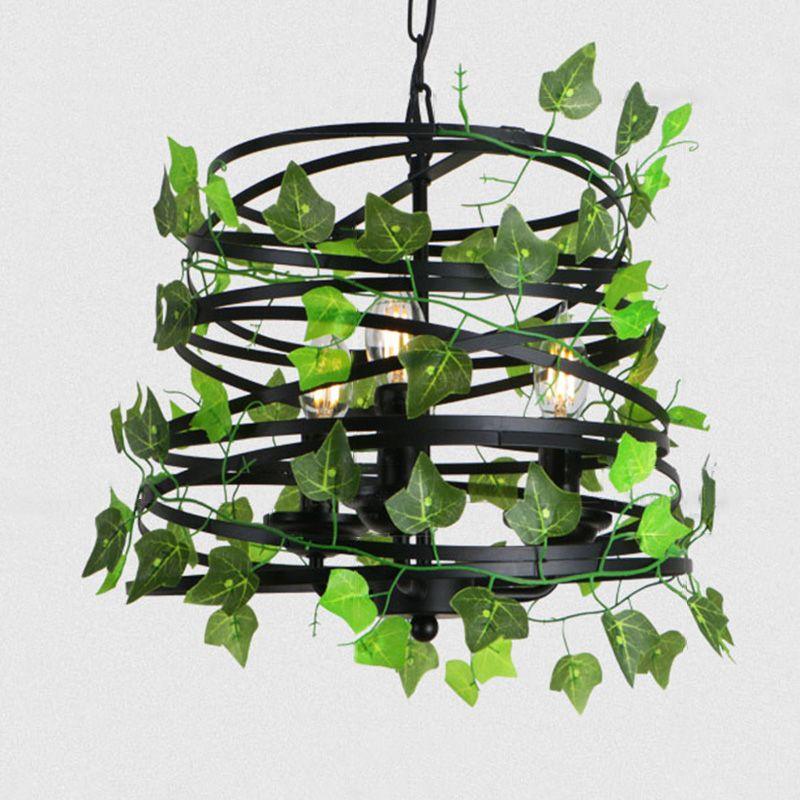 3-Light Iron Ceiling Chandelier Industrial Green Fake Plant - Rebooters