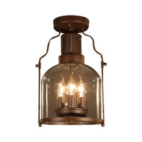 3-Light Ceiling Light Fixture with Dome Shade Clear Glass Rustic Living Room Semi Flush in Rust - Rebooters