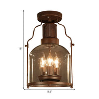 3-Light Ceiling Light Fixture with Dome Shade Clear Glass Rustic Living Room Semi Flush in Rust - Rebooters