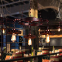 3/5/7 Heads Exposed Bulb Chandelier Light with Gear Deco Farmhouse Style Rust Metallic Ceiling Lamp - Rebooters