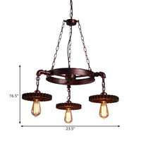 3/5/7 Heads Exposed Bulb Chandelier Light with Gear Deco Farmhouse Style Rust Metallic Ceiling Lamp - Rebooters