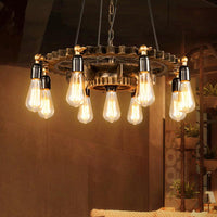9 Lights Gear Design Ceiling Fixture Antique Style Dark Rust Metal Pendant Ceiling Light - Rebooters