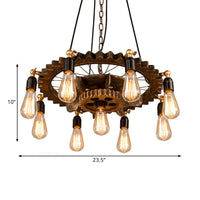 9 Lights Gear Design Ceiling Fixture Antique Style Dark Rust Metal Pendant Ceiling Light - Rebooters