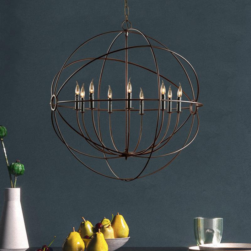 Antique Style Spherical Ceiling Pendant with Cage Shade Chandelier - Rebooters