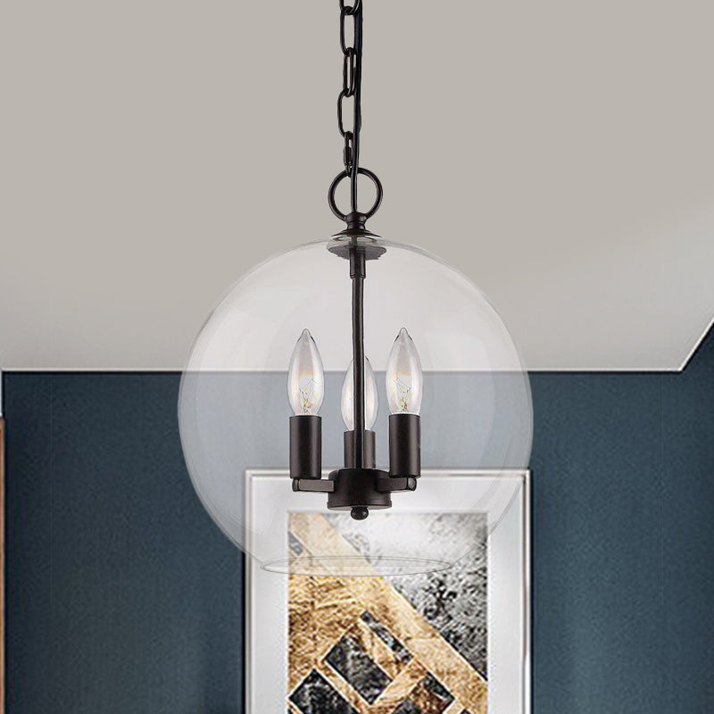 3 Lights Ceiling Light Fixture Rustic Bubble Shade Clear Glass Pendant Chandelier in Black - Rebooters