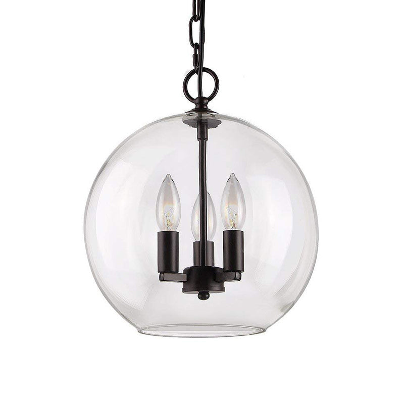 3 Lights Ceiling Light Fixture Rustic Bubble Shade Clear Glass Pendant Chandelier in Black - Rebooters