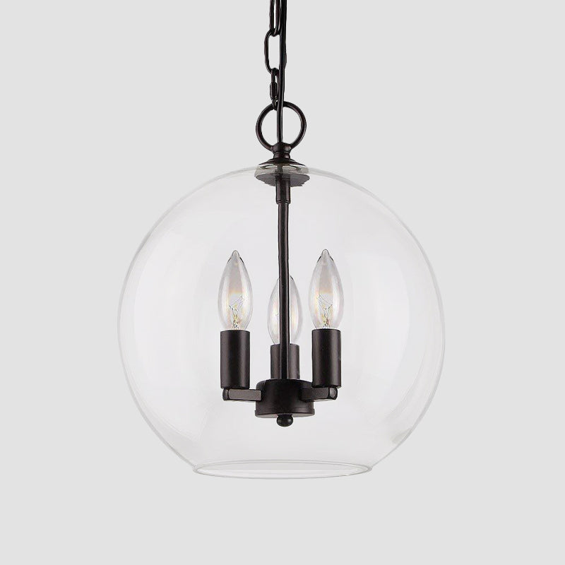 3 Lights Ceiling Light Fixture Rustic Bubble Shade Clear Glass Pendant Chandelier in Black - Rebooters