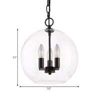 3 Lights Ceiling Light Fixture Rustic Bubble Shade Clear Glass Pendant Chandelier in Black - Rebooters